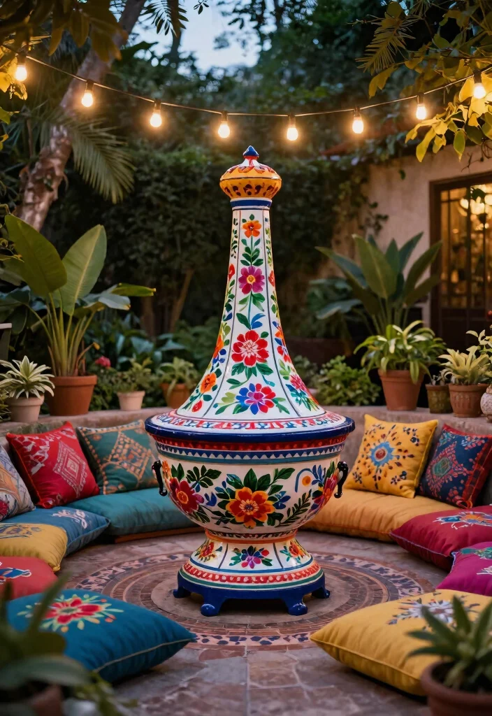 10 Authentic Mexican Chiminea Ideas for Southwest Charm 1. Brightly Painted Chiminea 0