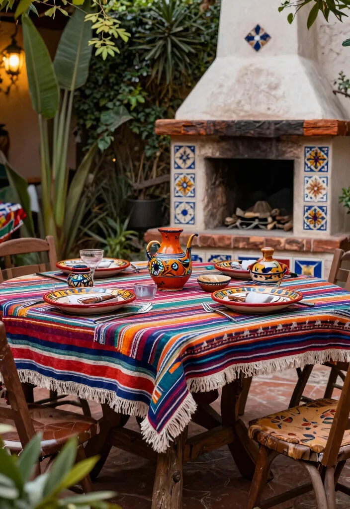 10 Authentic Mexican Chiminea Ideas for Southwest Charm 8. Mexican Inspired Table 0