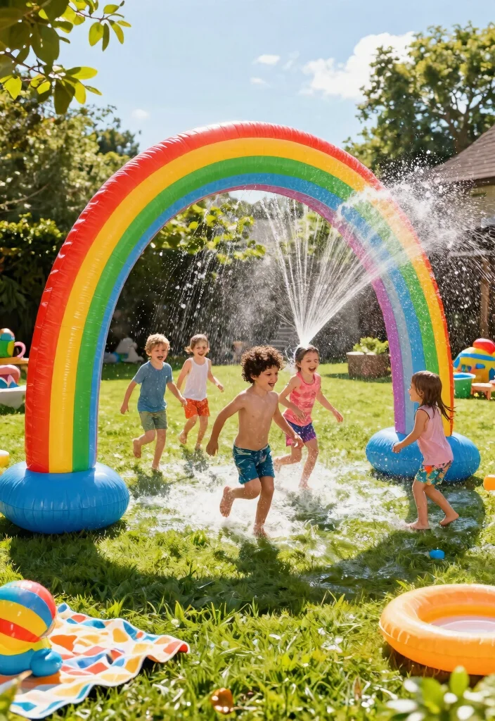 11 Best Inflatable Pool Toys Collection for Kids Parties 6 11 Best Inflatable Pool Toys Collection for Kids Parties 6. Inflatable Rainbow Sprinkler 0