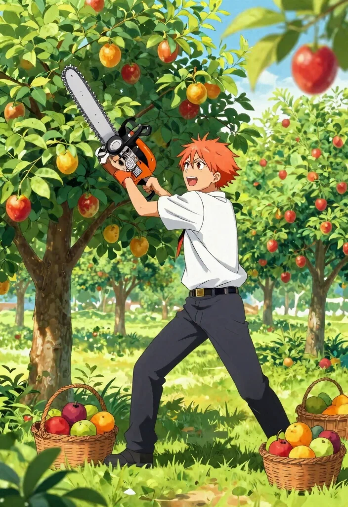 11 Cool Chainsaw Man Drawing Ideas for Artists 3. Chainsaw Man Harvesting Fruits 0