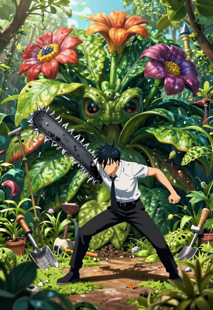 11 Cool Chainsaw Man Drawing Ideas for Artists 7. Chainsaw Man with a Plant Monster 0
