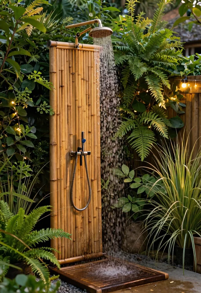 11 Fun Outdoor Shower Ideas DIY Garden Hose Summer Cool 1. Eco Friendly Bamboo Shower 0