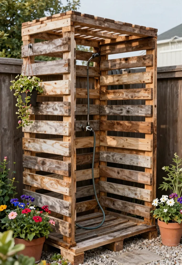 11 Fun Outdoor Shower Ideas DIY Garden Hose Summer Cool 2. Upcycled Pallet Shower 0