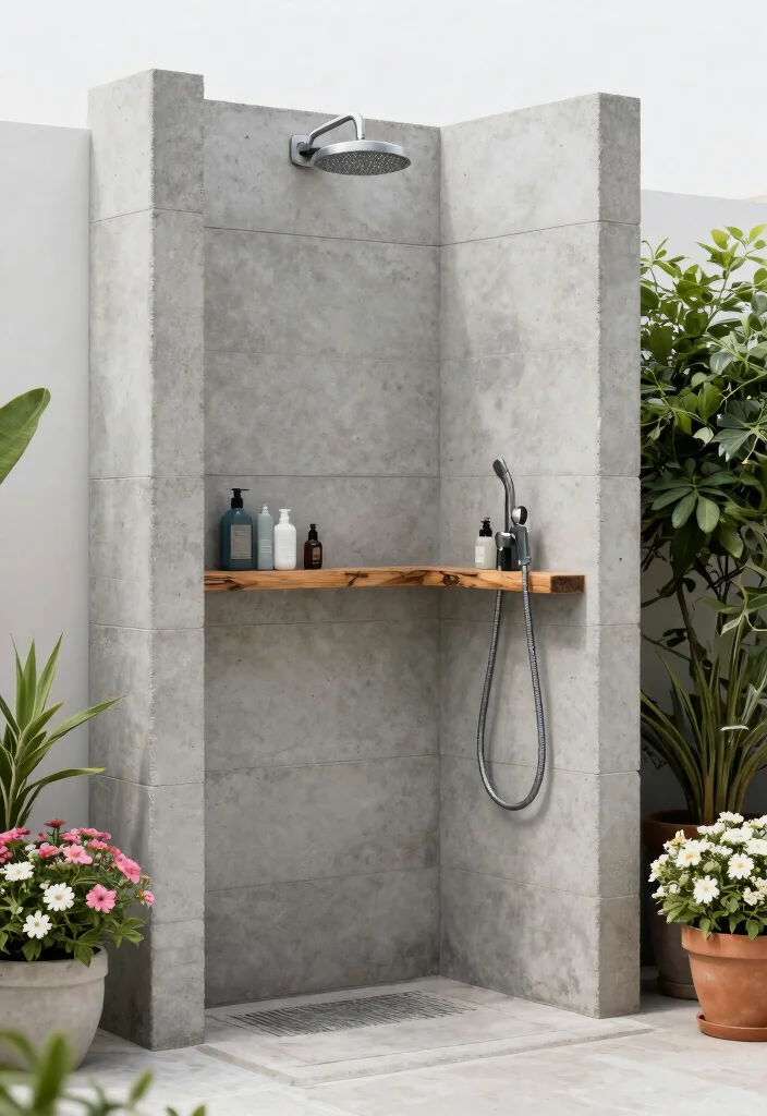 11 Fun Outdoor Shower Ideas DIY Garden Hose Summer Cool 4. Concrete Block Shower 0