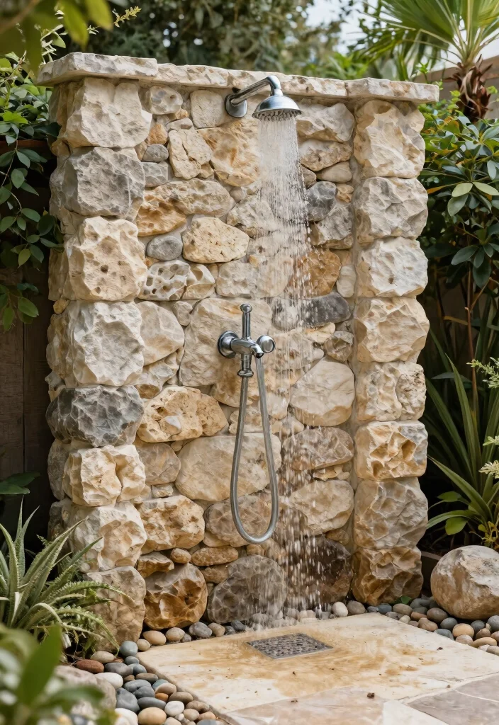 11 Fun Outdoor Shower Ideas DIY Garden Hose Summer Cool 6. Natural Stone Shower 0