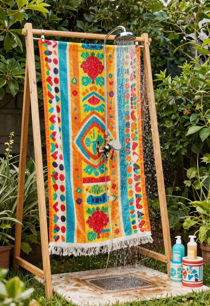 11 Fun Outdoor Shower Ideas DIY Garden Hose Summer Cool 7. Colorful Tarp Shower 0
