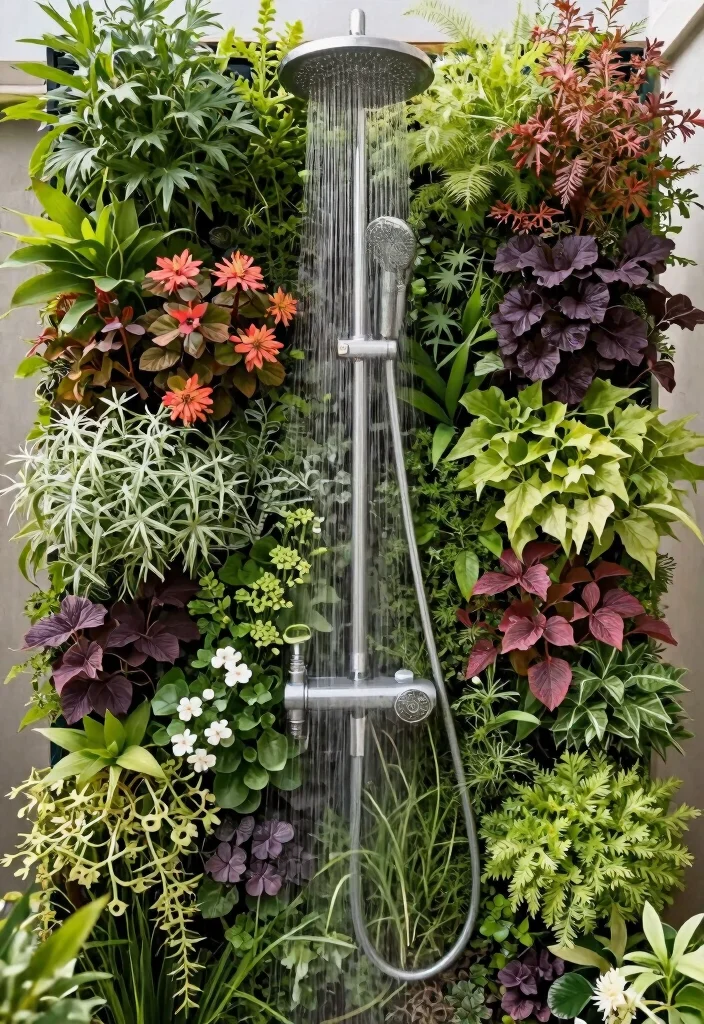 11 Fun Outdoor Shower Ideas DIY Garden Hose Summer Cool 9. Vertical Garden Shower 0