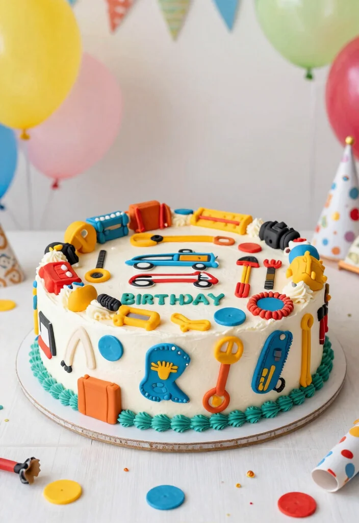 11 Fun Tool Belt Cake Ideas for Handyman Birthdays Cute 10. Tool Themed Sheet Cake 0