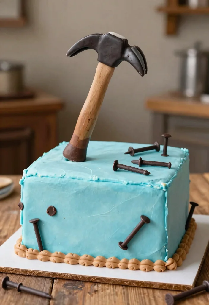 11 Fun Tool Belt Cake Ideas for Handyman Birthdays Cute 6. Hammer and Nails Cake 0