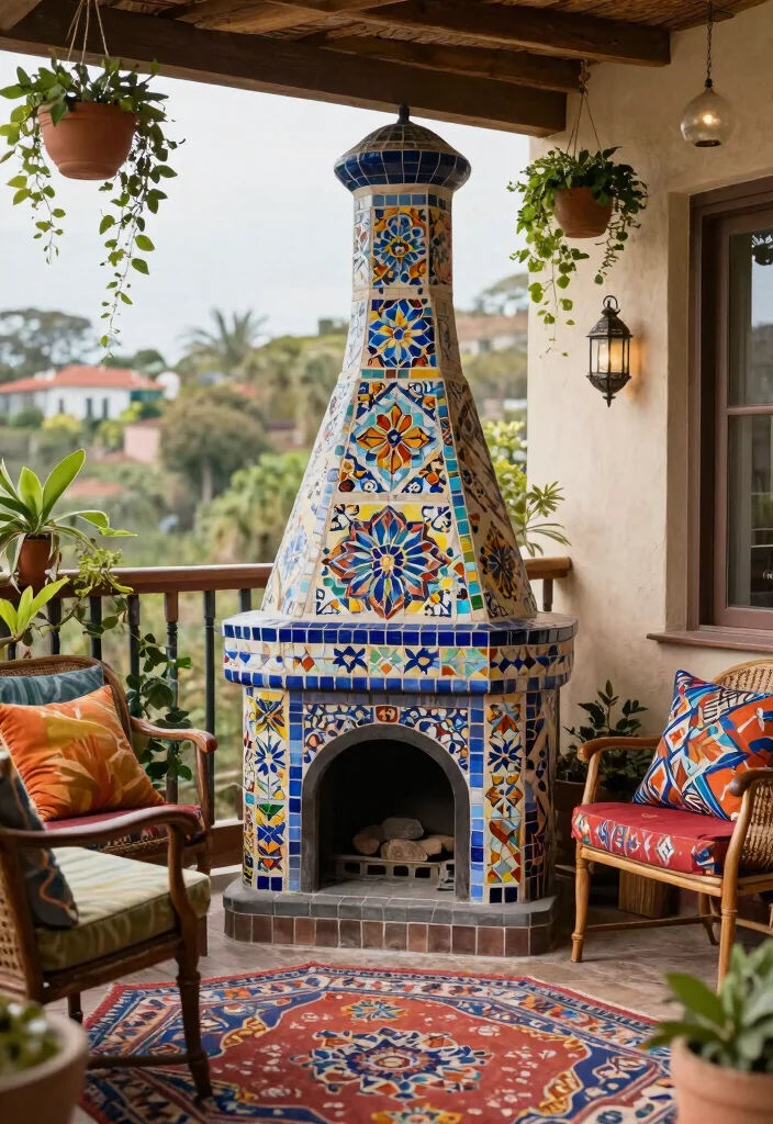 11 Modern Metal Chiminea Ideas Durable and Stylish 10. Colorful Mosaic Chiminea for a Bohemian Touch 0