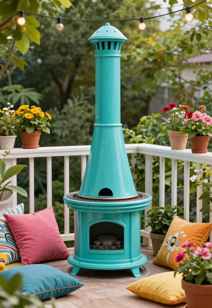 11 Modern Metal Chiminea Ideas Durable and Stylish 5. Vintage Vibes with a Painted Steel Chiminea 0