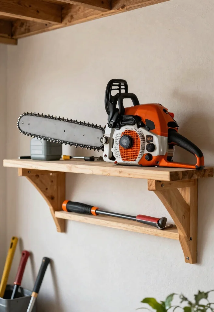 11 Practical Chainsaw Organization Ideas Garage Hacks 2. Dedicated Chainsaw Shelf 0