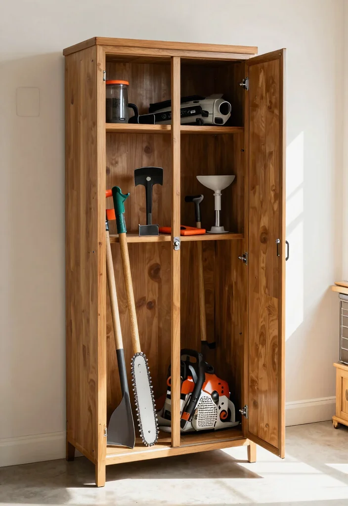 11 Practical Chainsaw Organization Ideas Garage Hacks 5. Tall Storage Cabinets for Larger Tools 0