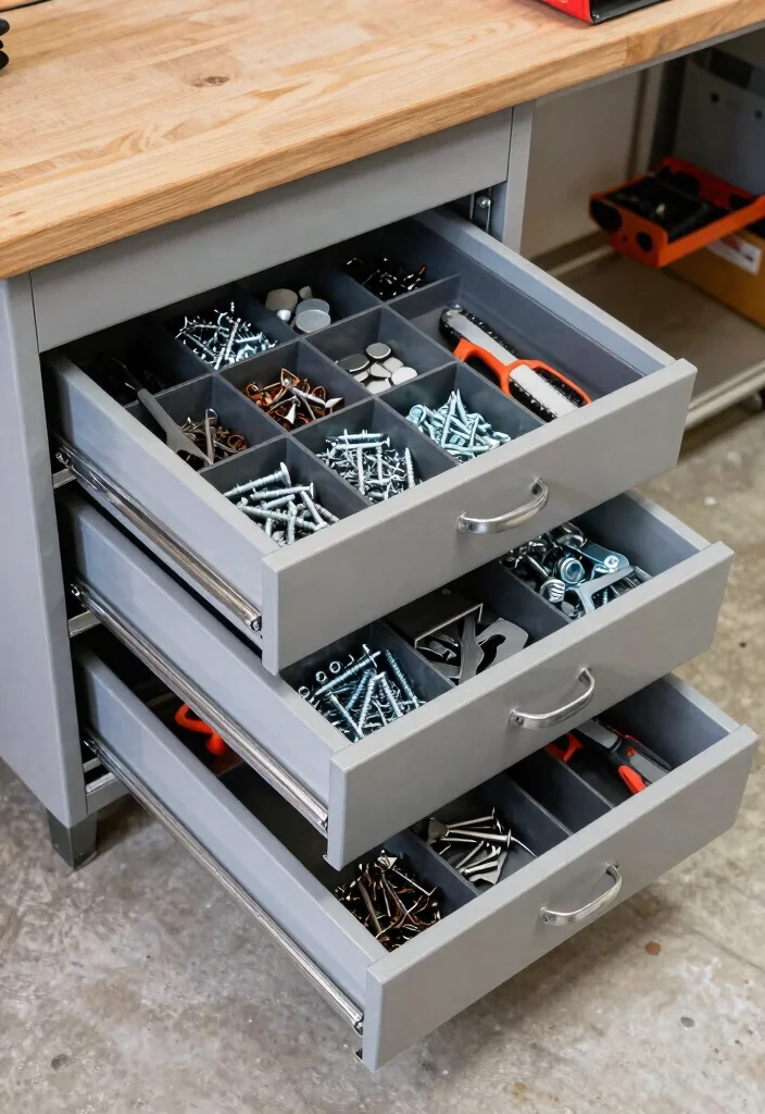 11 Practical Chainsaw Organization Ideas Garage Hacks 9. Drawer Storage for Small Parts 0