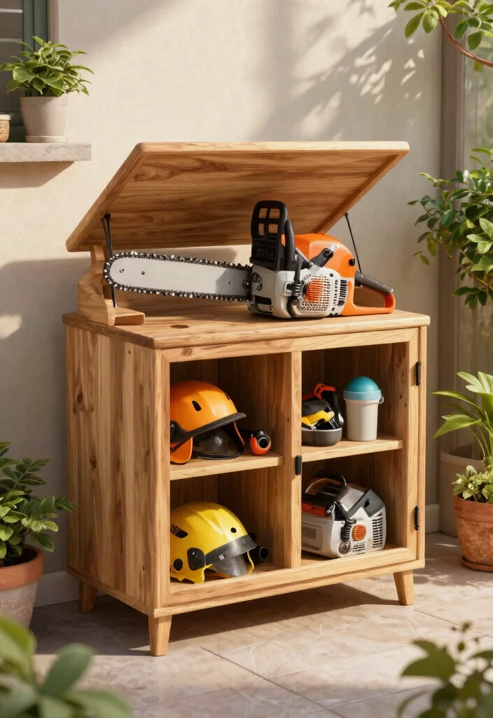 11 Smart Chainsaw Storage Ideas to Protect Your Tools DIY 2. DIY Storage Cabinet with a Lift Top 0