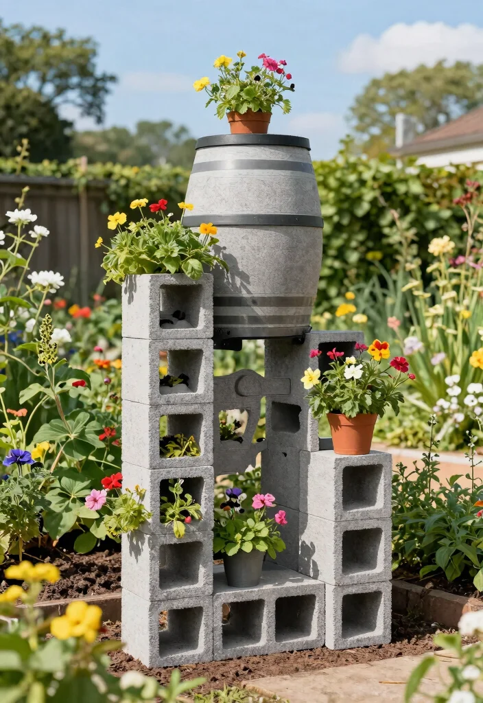 11 Solid Rain Barrel Base Ideas DIY Cinder Block Stands 10. Modular Cinder Block Base 0