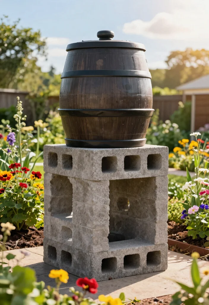 11 Solid Rain Barrel Base Ideas DIY Cinder Block Stands 2. Elevated Platform with Cinder Blocks 0