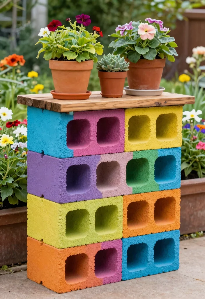 11 Solid Rain Barrel Base Ideas DIY Cinder Block Stands 4. Decorative Cinder Block Design 0