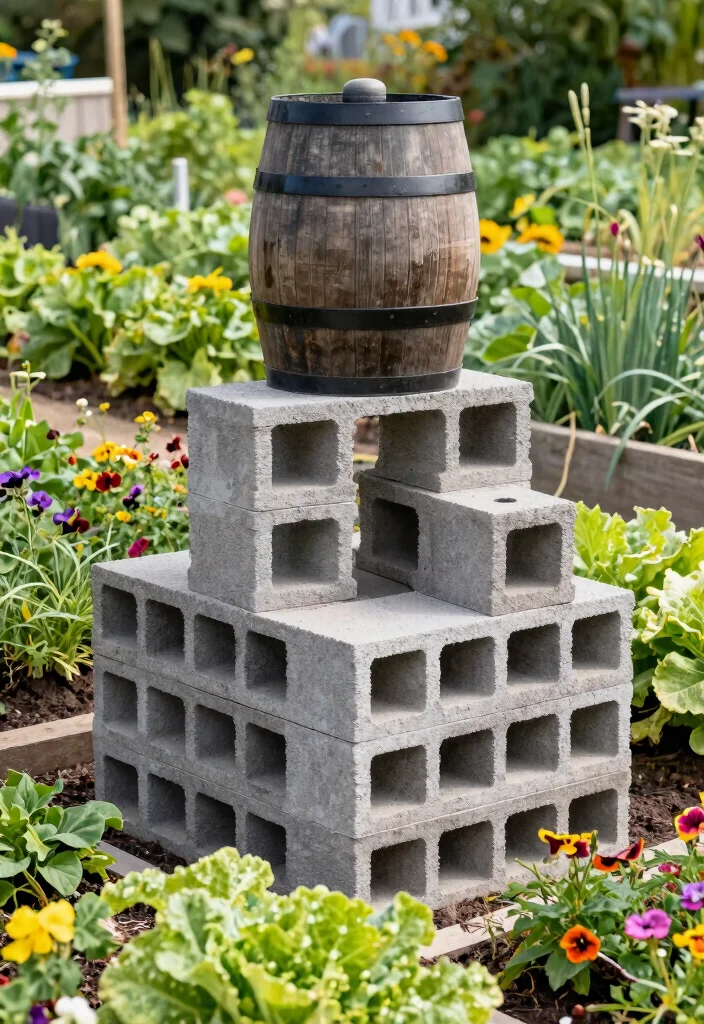 11 Solid Rain Barrel Base Ideas DIY Cinder Block Stands 7. Multi Tiered Cinder Block Stand 0