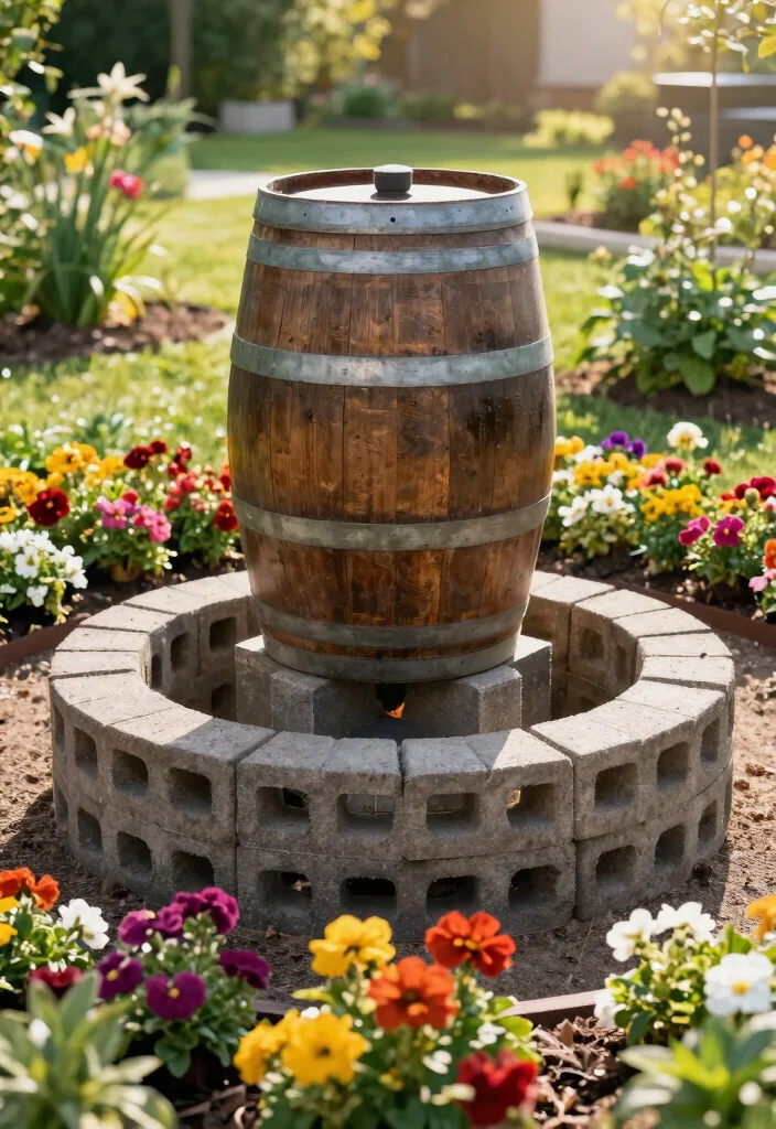 11 Solid Rain Barrel Base Ideas DIY Cinder Block Stands 8. Circular Cinder Block Base 0