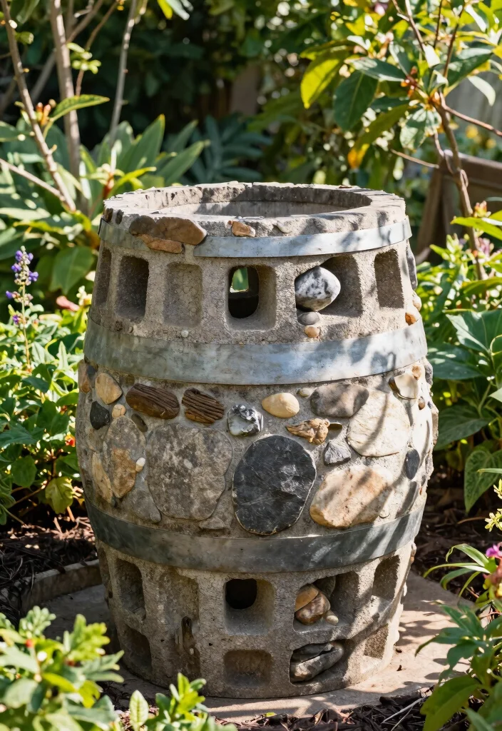 11 Solid Rain Barrel Base Ideas DIY Cinder Block Stands 9. Cinder Block and Stone Hybrid 0