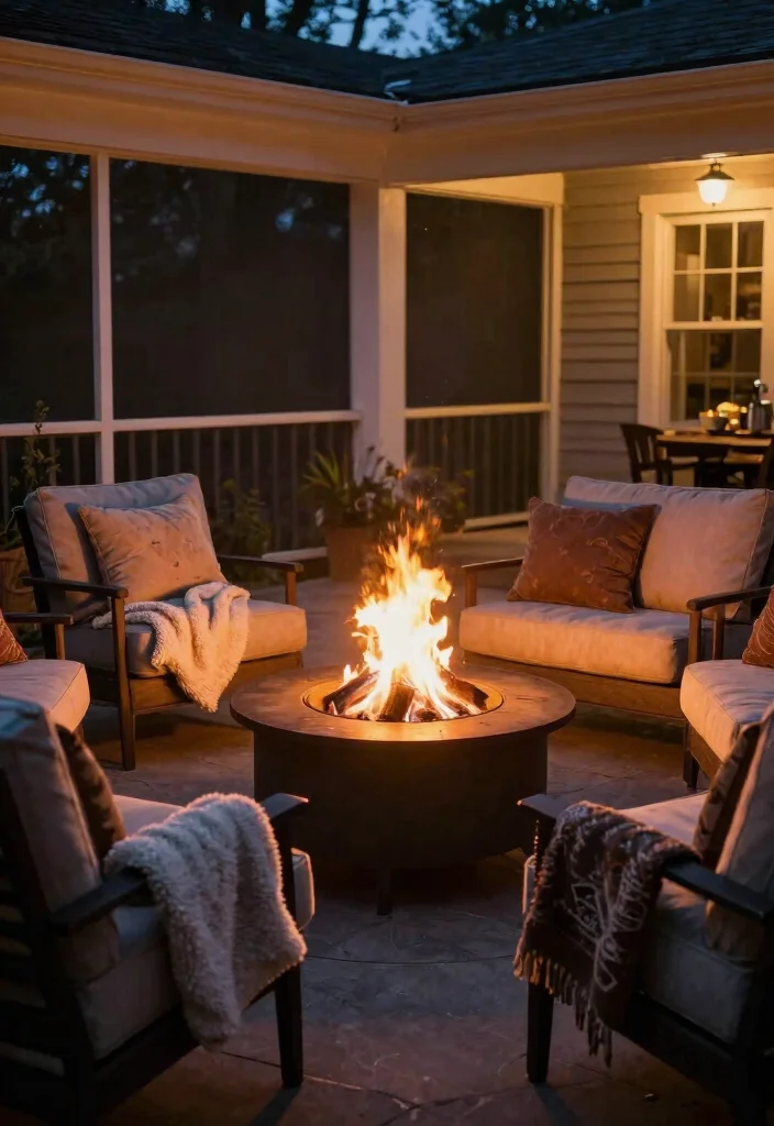 11 Stunning Backyard Patio Designs with Screen Porch Layouts 6 11 Stunning Backyard Patio Designs with Screen Porch Layouts 6. Cozy Fire Pit with Screen Porch 0