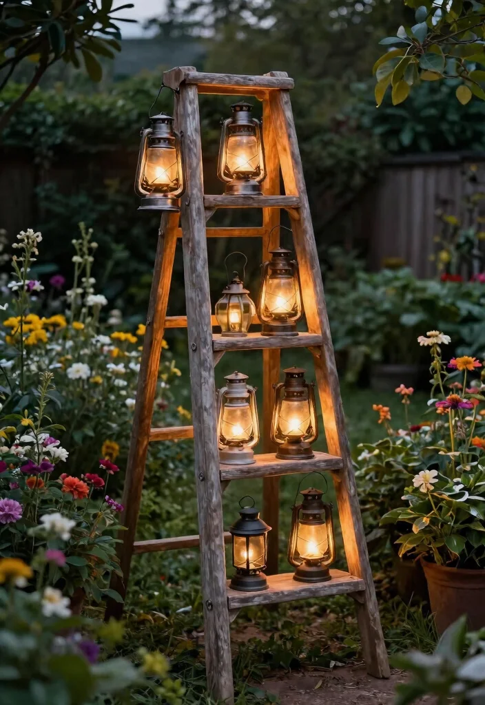 11 Sturdy Outdoor Lantern Stand Ideas (No Trees Needed) 1 11 Sturdy Outdoor Lantern Stand Ideas No Trees Needed 1. Repurposed Ladder Lantern Stand 0