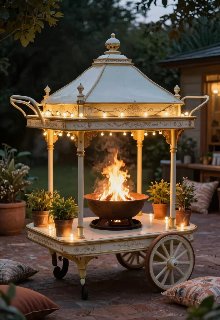 13 Clever DIY Table Top Fire Bowl Ideas Cheap and Chic 7. Vintage Tea Cart Fire Pit 0