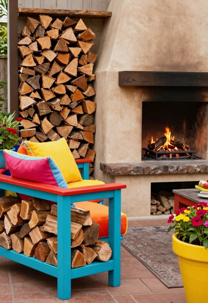 13 Dreamy Backyard Chiminea Ideas for Cozy Nights 4 13 Dreamy Backyard Chiminea Ideas for Cozy Nights 4. Colorful Firewood Storage 0