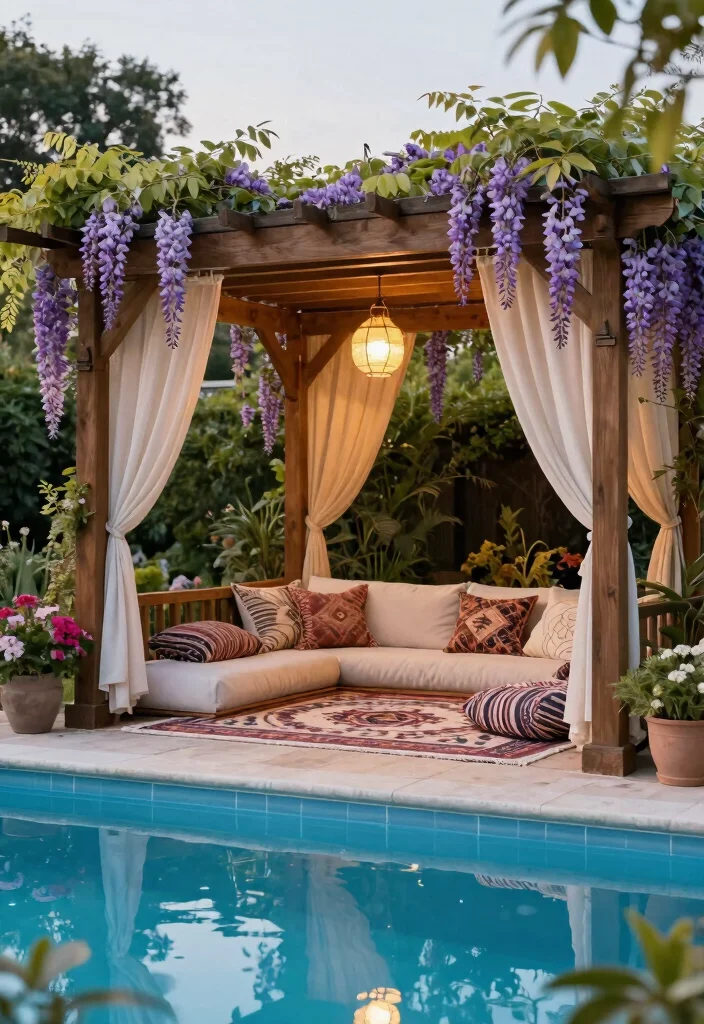 13 Dreamy Screen Pool Terrace Ideas to Keep the Bugs Out 2. Elegant Pergola Retreat 0