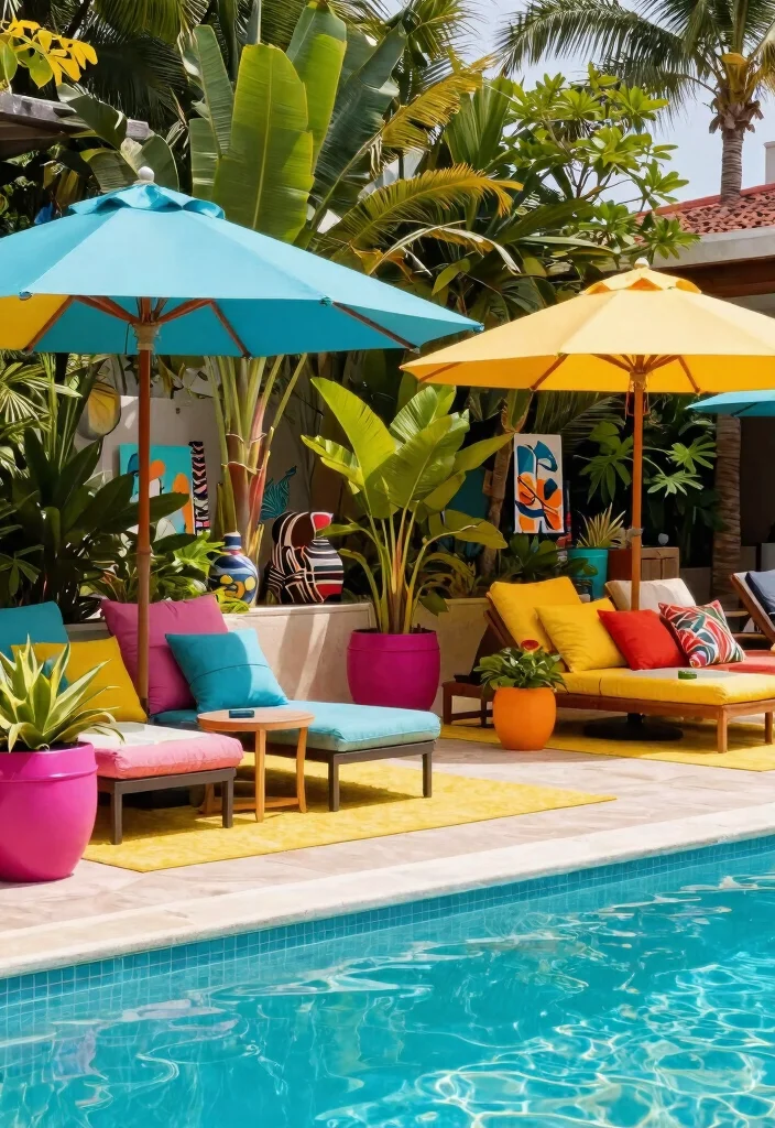 13 Dreamy Screen Pool Terrace Ideas to Keep the Bugs Out 9. Vibrant Color Accents 0