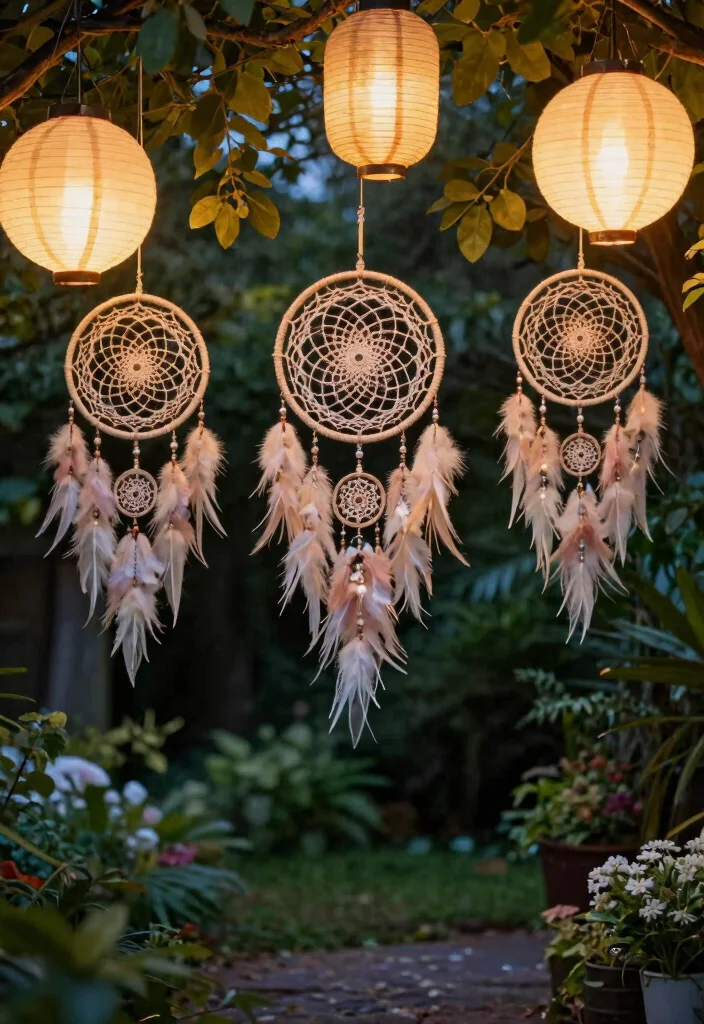 13 Fun Paper Lantern Decor Outdoor Celebration Ideas Boho Style 11. Hanging Lanterns with Dreamcatchers 0