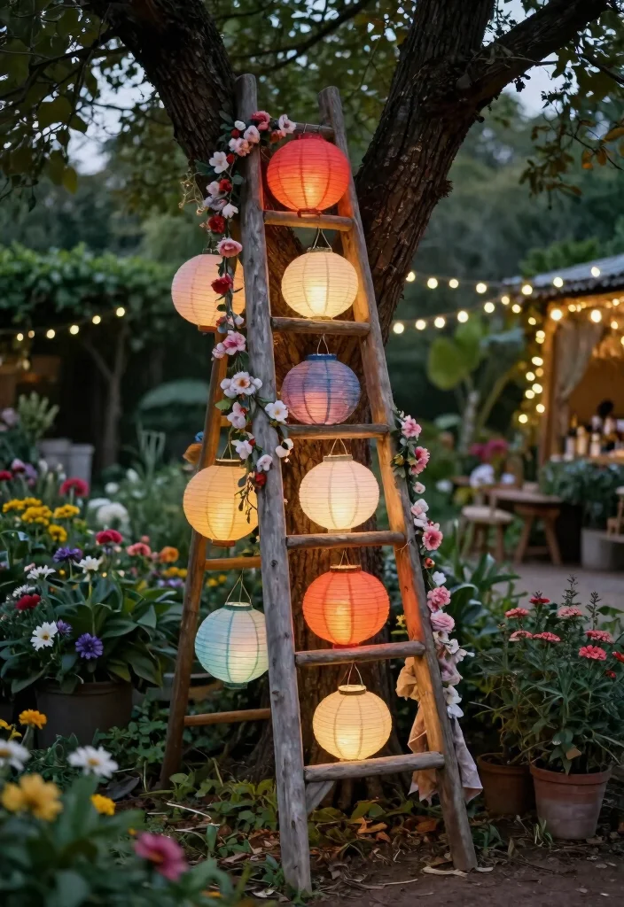 13 Fun Paper Lantern Decor Outdoor Celebration Ideas Boho Style 5. Lantern Ladders for Vertical Charm 0