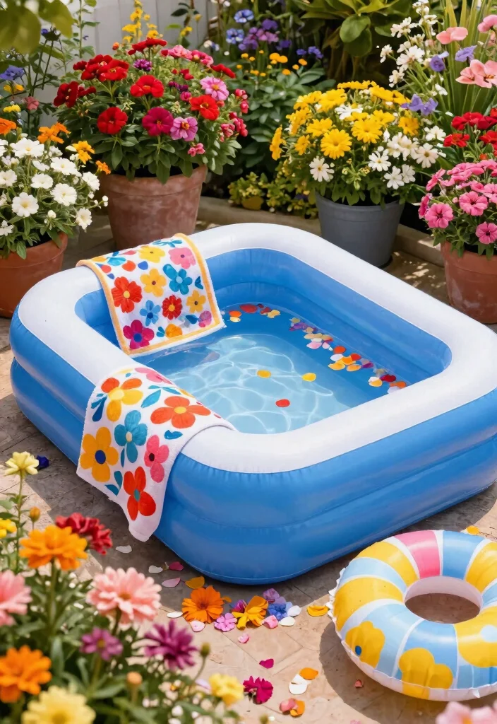 13 Relaxing Inflatable Pool Ideas for Adults Backyard Spa 8. Floral Paradise 0