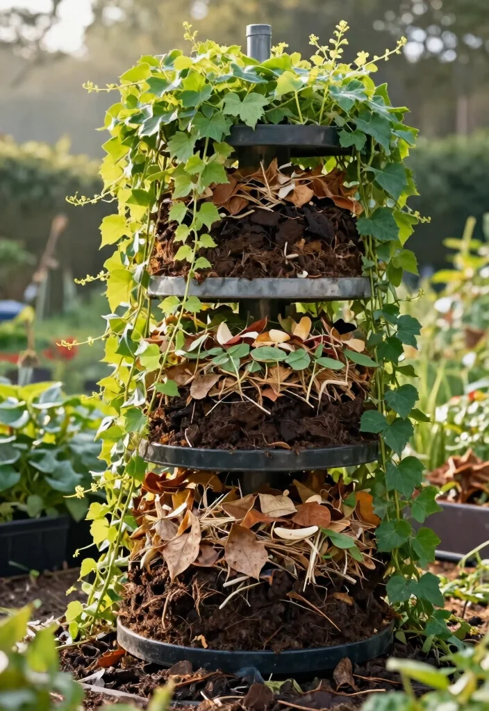 13 Smart Compost Bin Design Ideas to Build at Home 2. Vertical Garden Compost Tower 0