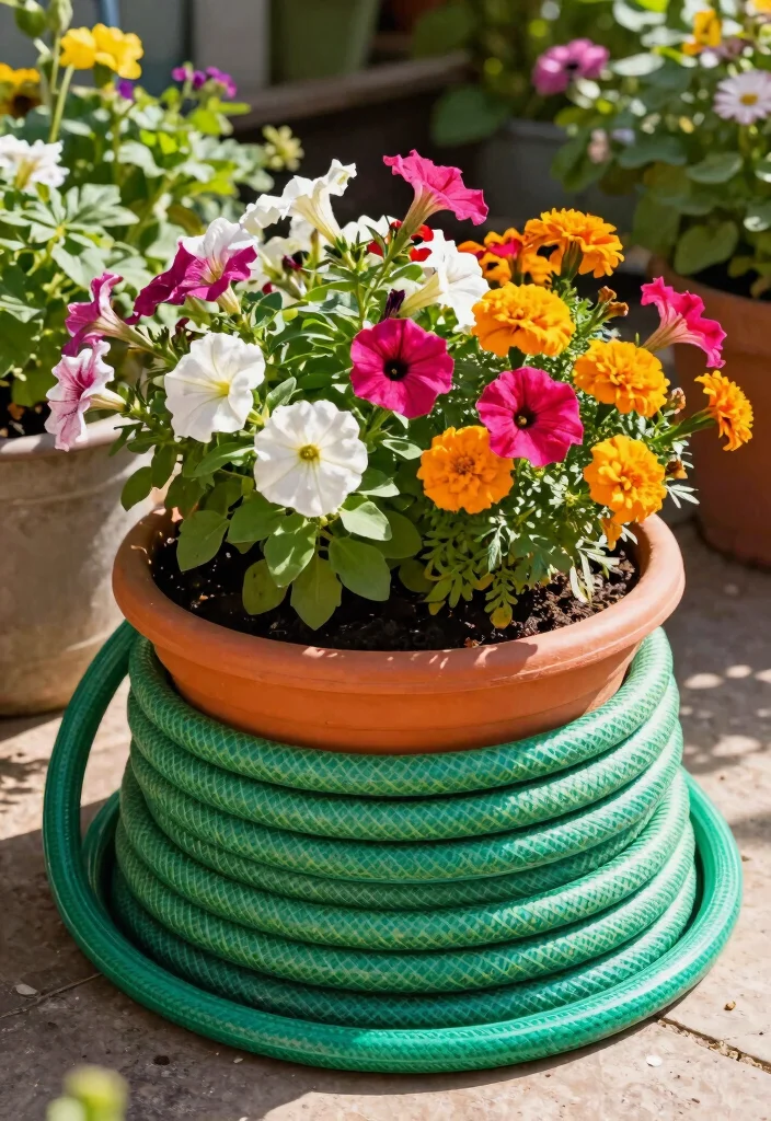 13 Unique Old Garden Hose Ideas Upcycle Projects DIY 1. Hose Planter 0