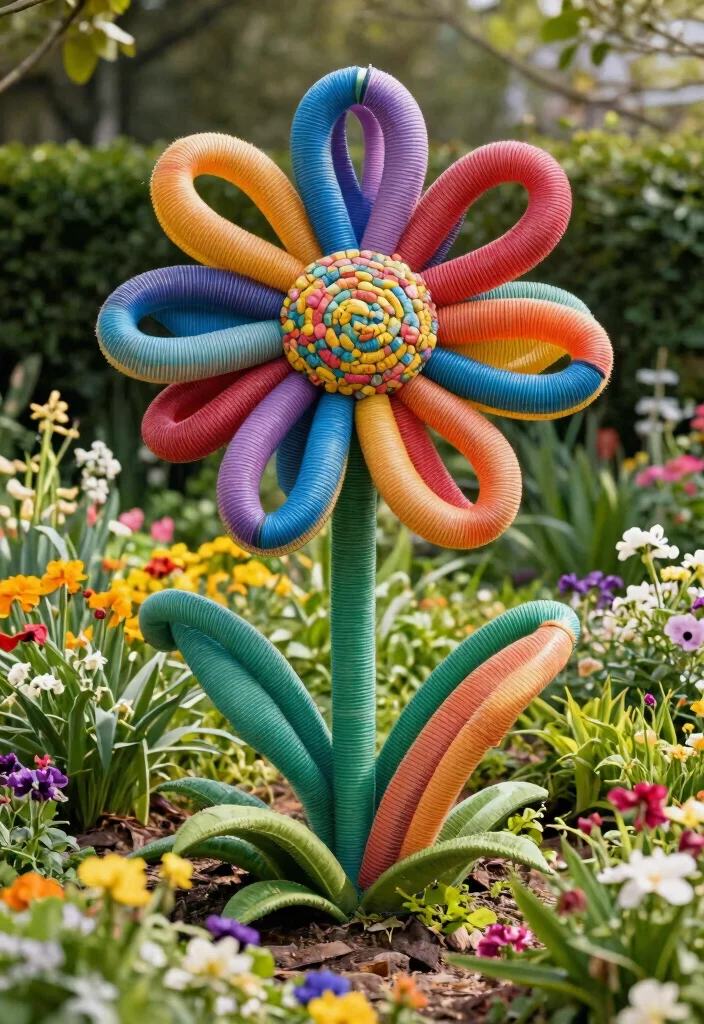 13 Unique Old Garden Hose Ideas Upcycle Projects DIY 12. Hose Garden Sculpture 0