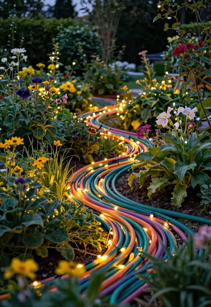 13 Unique Old Garden Hose Ideas Upcycle Projects DIY 9. Hose Garden Lights 0