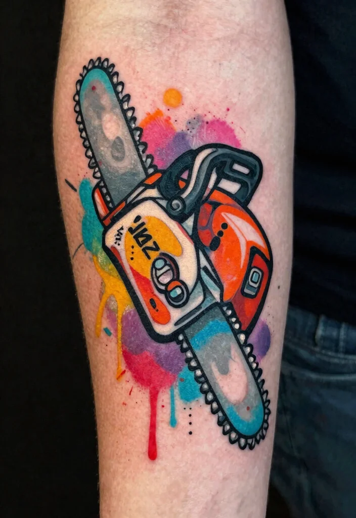 15 Badass Chainsaw Tattoo Ideas for Lumberjacks Must See 15. Artistic Chainsaw Graffiti 0