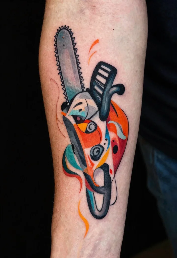 15 Badass Chainsaw Tattoo Ideas for Lumberjacks Must See 7. Abstract Chainsaw Art 0