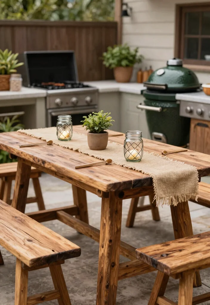15 Beautiful Kamado Grill Table Ideas for Outdoor Kitchens 1 15 Beautiful Kamado Grill Table Ideas for Outdoor Kitchens 1. Rustic Wooden Charm 0