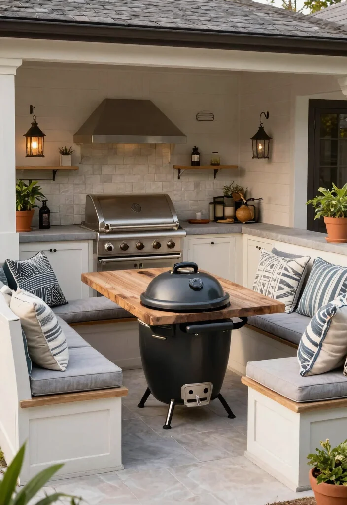 15 Beautiful Kamado Grill Table Ideas for Outdoor Kitchens 10 15 Beautiful Kamado Grill Table Ideas for Outdoor Kitchens 10. Custom Built In Seating 0