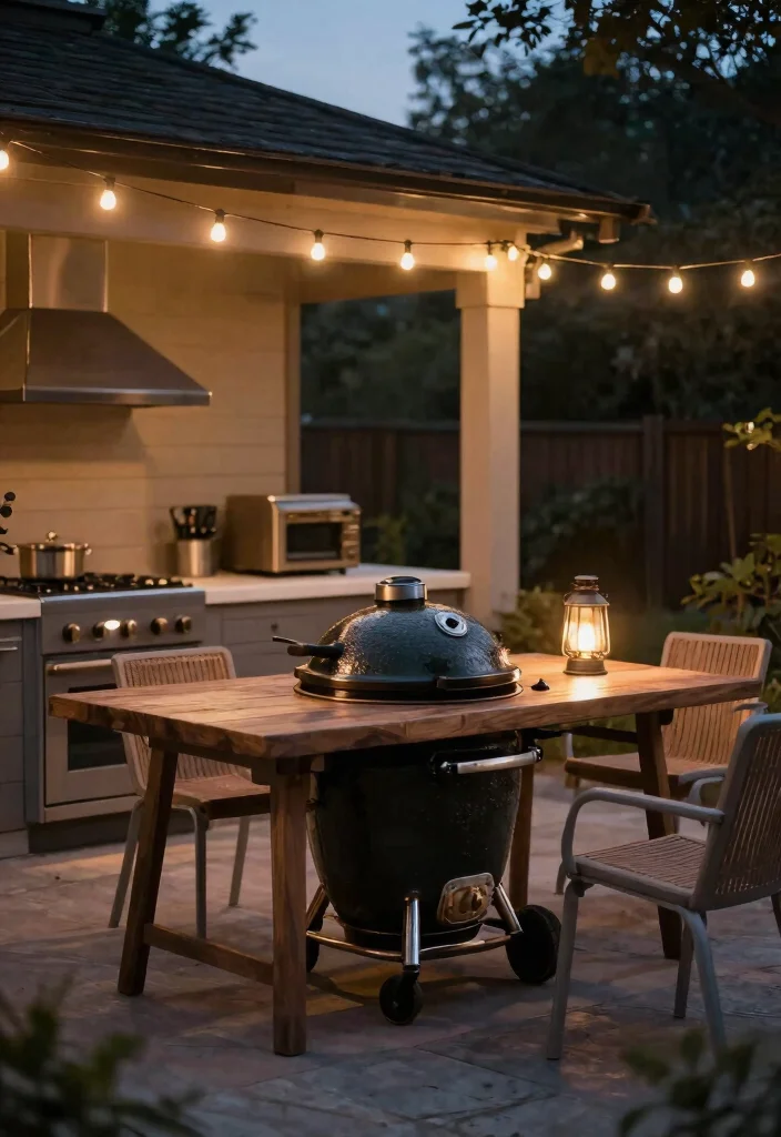 15 Beautiful Kamado Grill Table Ideas for Outdoor Kitchens 12 15 Beautiful Kamado Grill Table Ideas for Outdoor Kitchens 12. Lighting Features 0