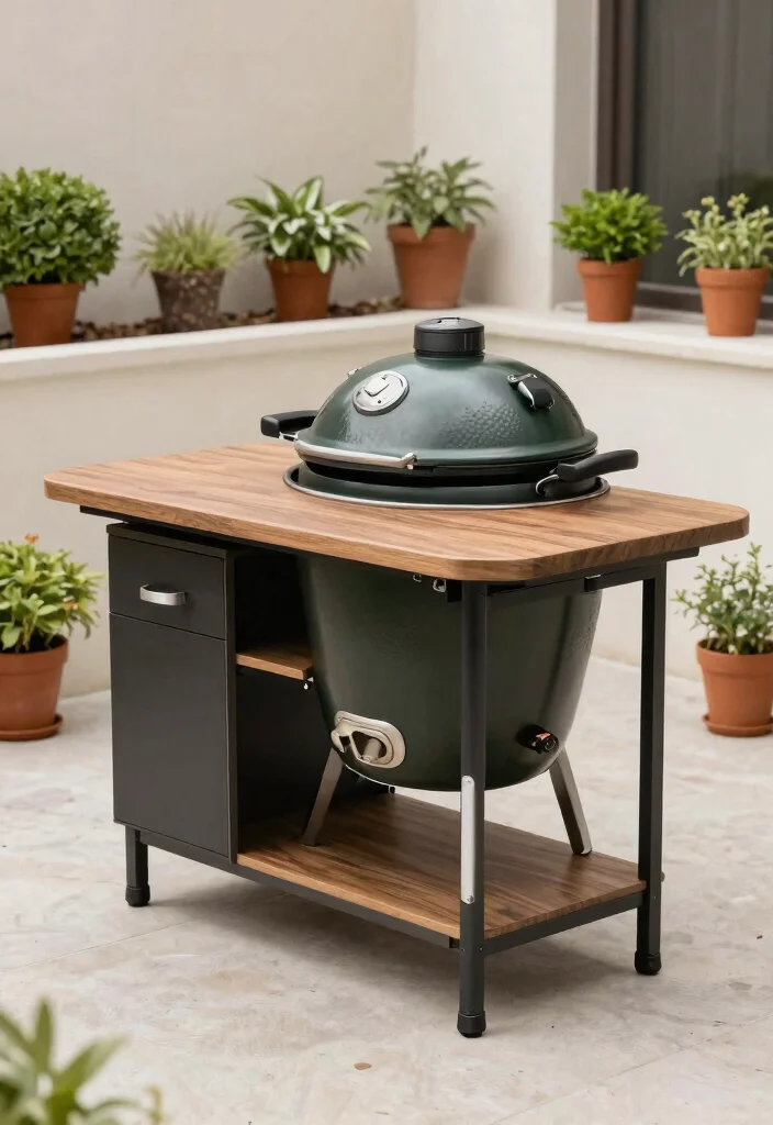 15 Beautiful Kamado Grill Table Ideas for Outdoor Kitchens 14 15 Beautiful Kamado Grill Table Ideas for Outdoor Kitchens 14. Compact Space Savers 0