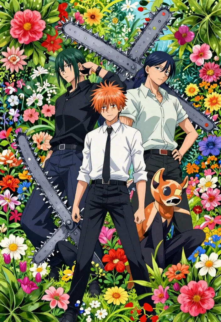 15 Best Chainsaw Man Wallpaper Backgrounds High Resolution 6. Chainsaw Man Floral Fusion 0