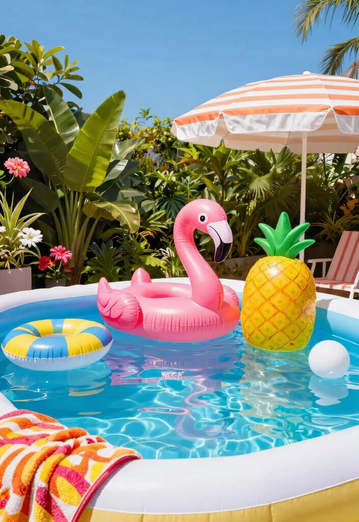 15 Chic Inflatable Pool Ideas for Boho Backyard Decor 1 15 Chic Inflatable Pool Ideas for Boho Backyard Decor 1. Vibrant Floaties for a Pop of Color 0