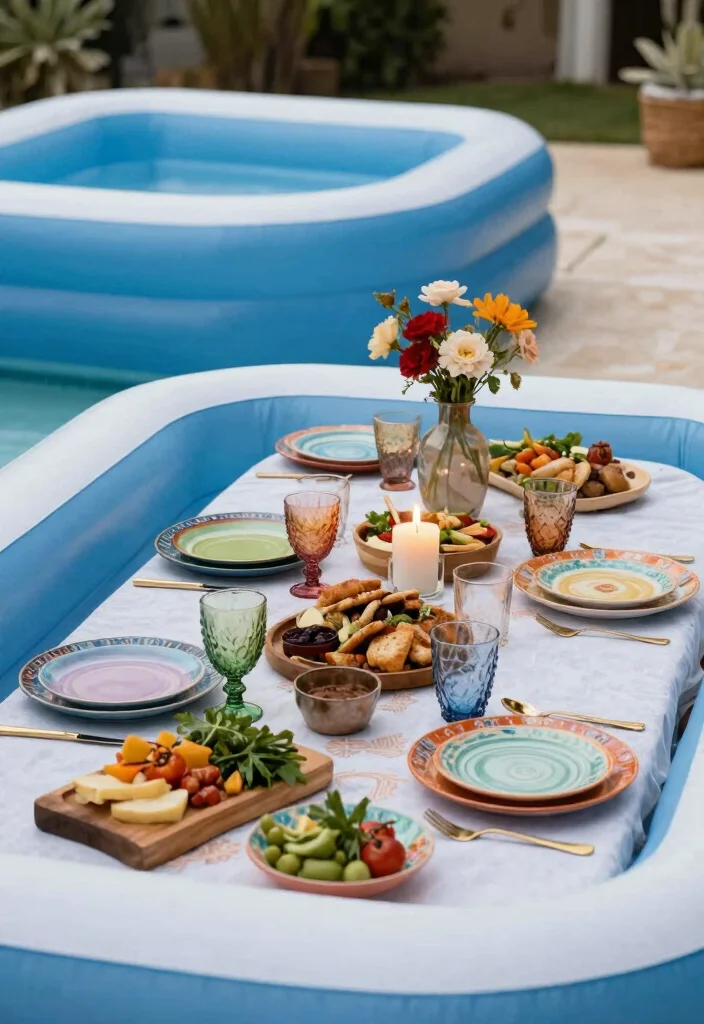 15 Chic Inflatable Pool Ideas for Boho Backyard Decor 13 15 Chic Inflatable Pool Ideas for Boho Backyard Decor 13. Bohemian Tableware and Dining Setup 0