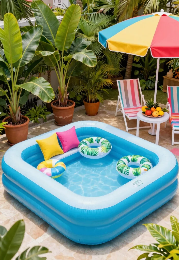 15 Chic Inflatable Pool Ideas for Boho Backyard Decor 6 15 Chic Inflatable Pool Ideas for Boho Backyard Decor 6. Tropical Inspired Accents 0