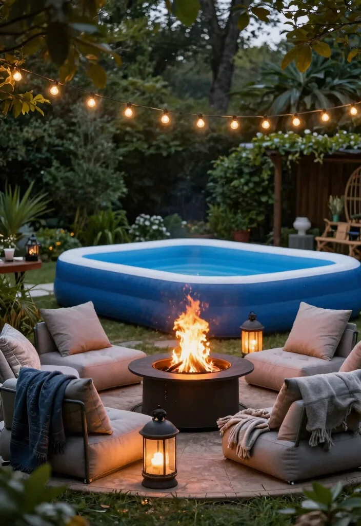 15 Chic Inflatable Pool Ideas for Boho Backyard Decor 7 15 Chic Inflatable Pool Ideas for Boho Backyard Decor 7. Cozy Fire Pit Area 0