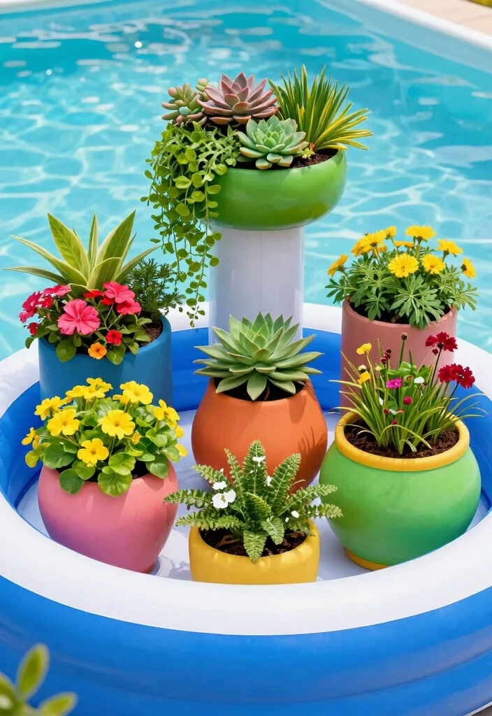 15 Chic Inflatable Pool Ideas for Boho Backyard Decor 8 15 Chic Inflatable Pool Ideas for Boho Backyard Decor 8. Artistic Planters and Greenery 0